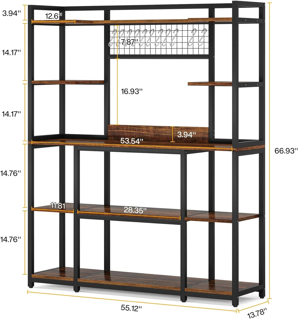 55" Wide 5-Tier Kitchen Storage Rack with Hutch J340