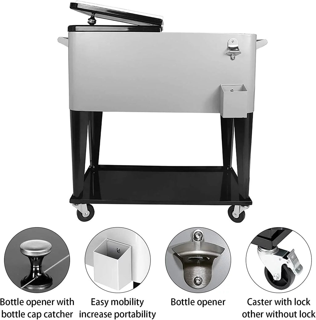 80QT Rolling Cooler Cart with Wheels Silver A968085