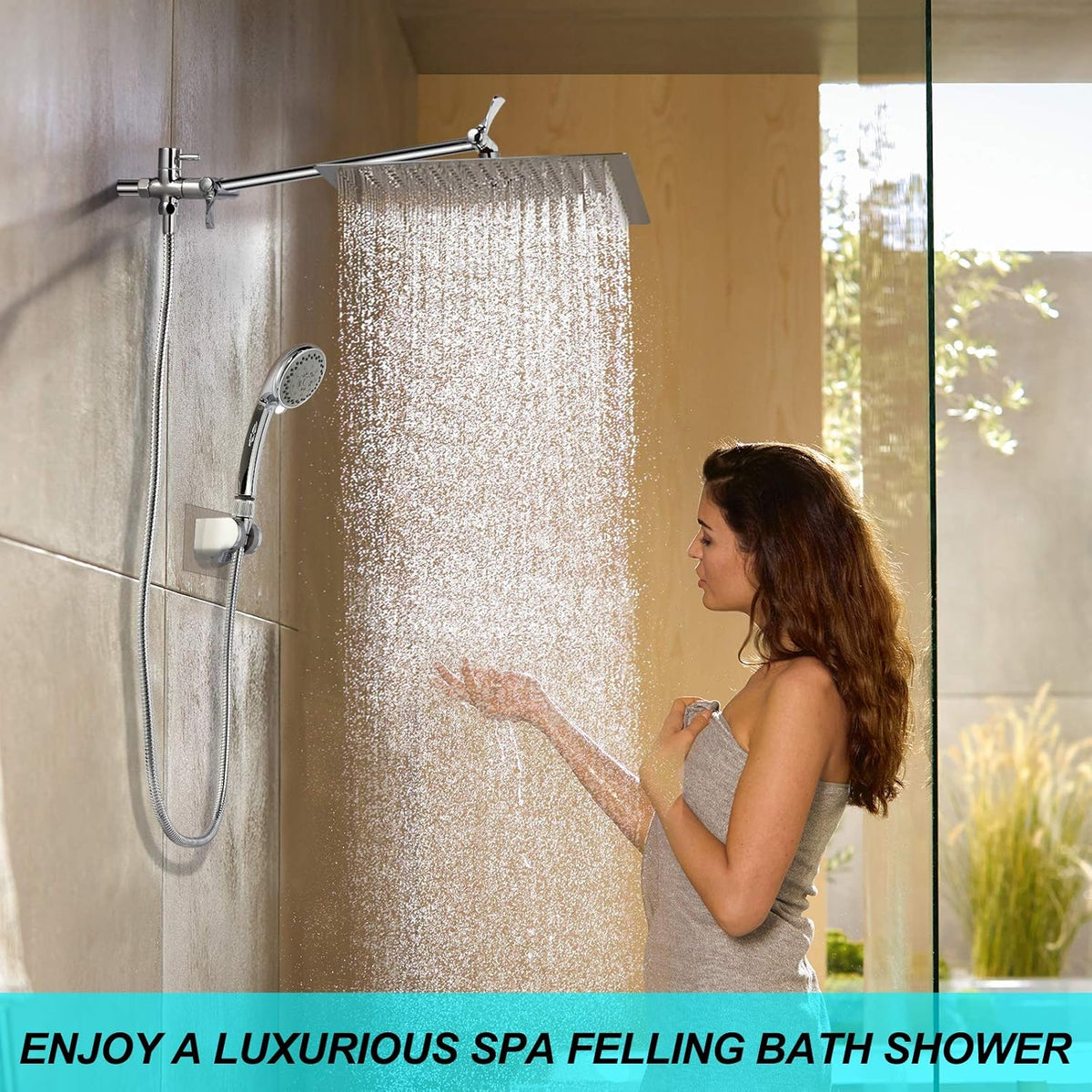 Stainless Steel Dual Square Rainfall Shower Head with Handheld Spray Pack of 2 K5590