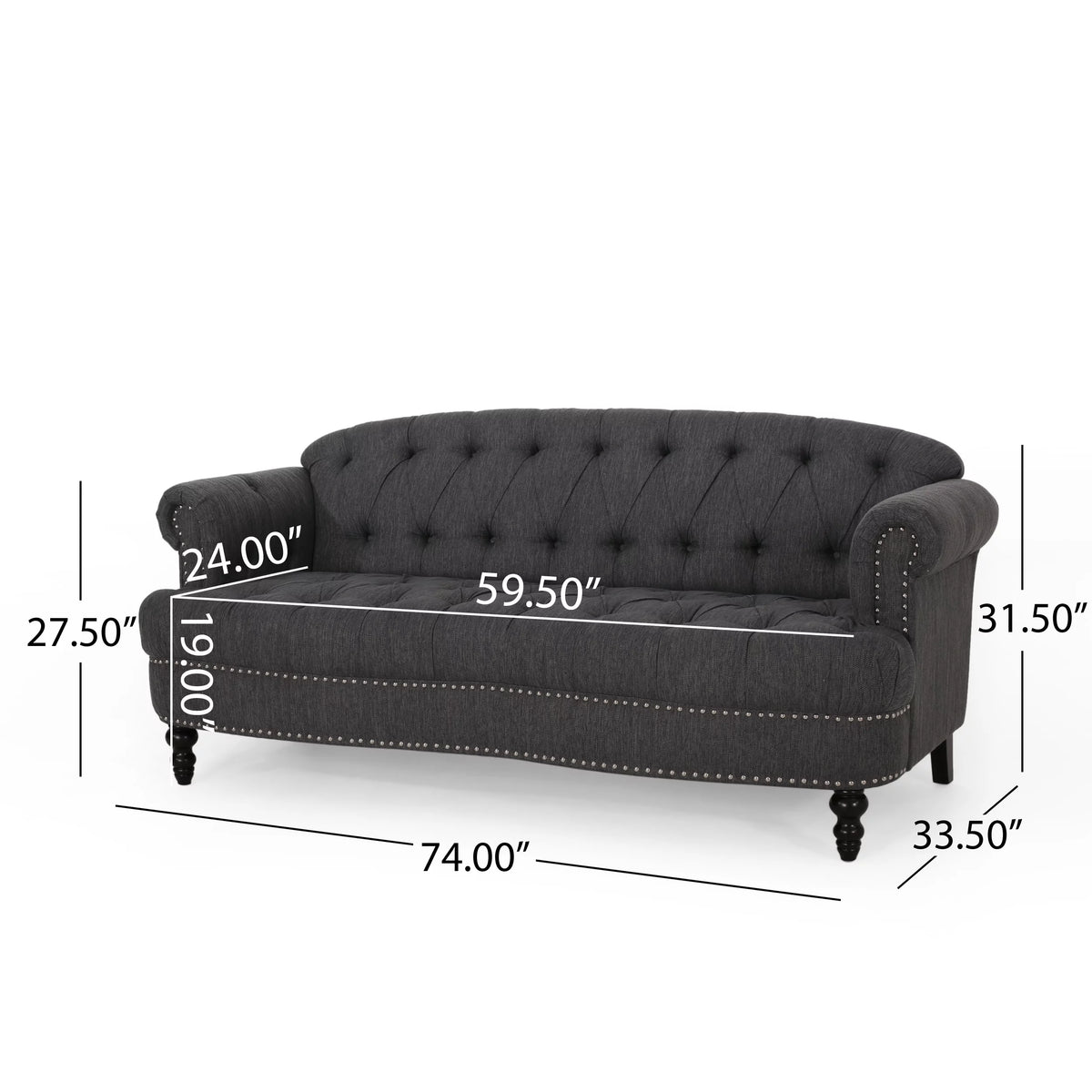 Charcoal Tufted 3 Seater Fabric Sofa A84148