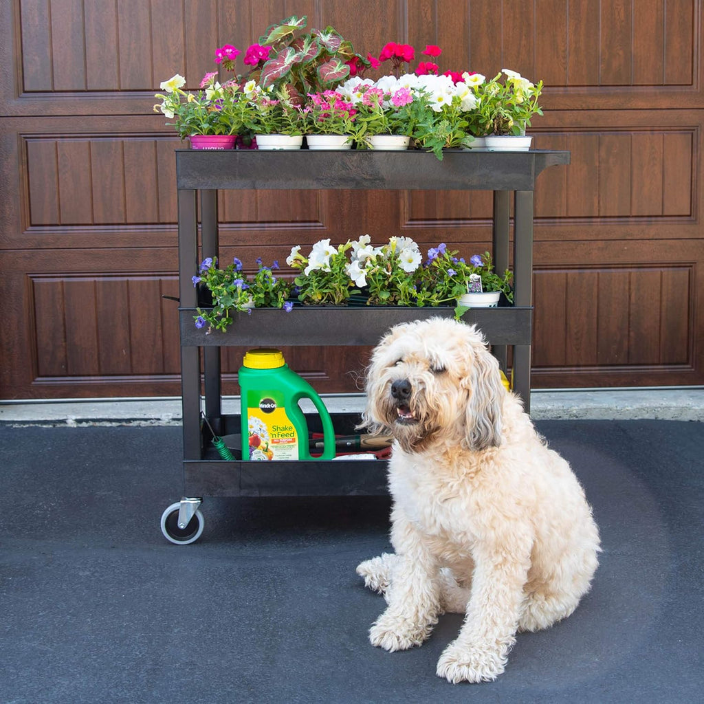 Black Mobile Utility Tub Cart with 3 Shelves E199