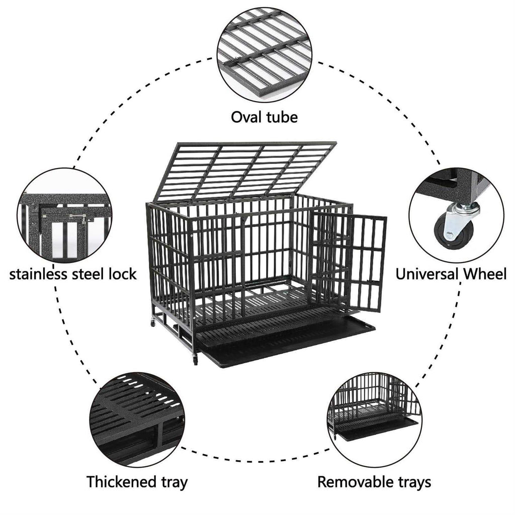 48 Inch Heavy Duty Dog Crate with Wheels Double Door D74759