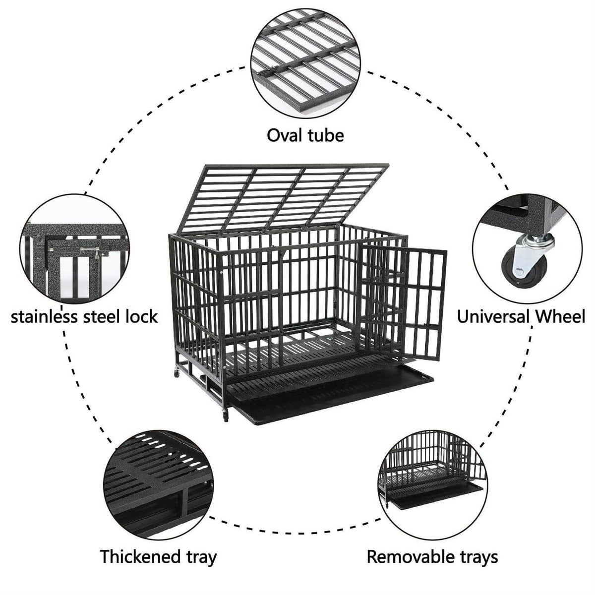 48 Inch Heavy Duty Dog Crate with Wheels Double Door D74759