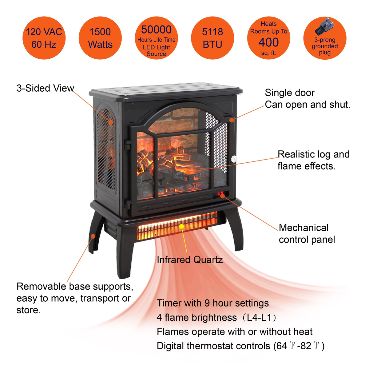 18 Inch 3D Infrared Electric Stove with Remote Control A42846