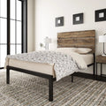 Queen Size Rustic Industrial Platform Bed Frame with Wood Headboard T93618