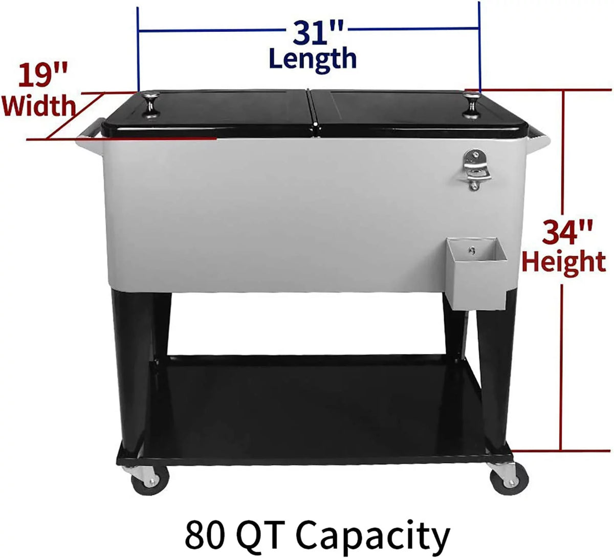 80QT Rolling Cooler Cart with Wheels Silver A968085