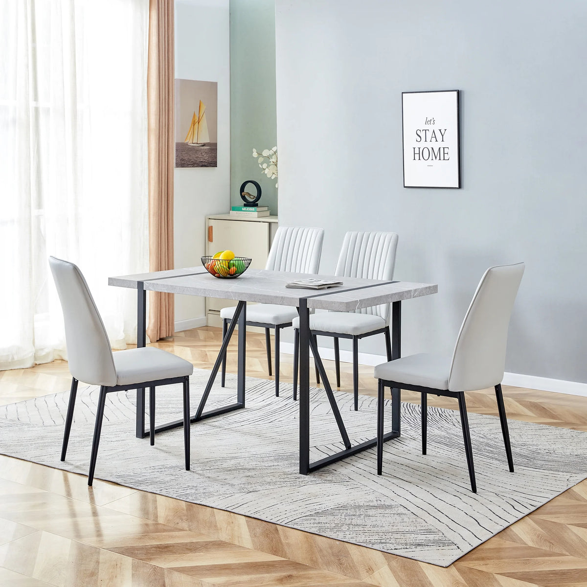 5 Pc Faux Marble Dining Table Set with 4 Chairs O876