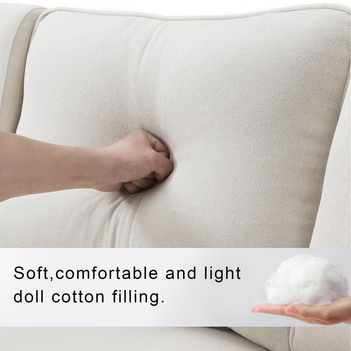 104" 4-Seater Linen Fabric Sofa with Armrest Pockets and 4 Pillows N71374