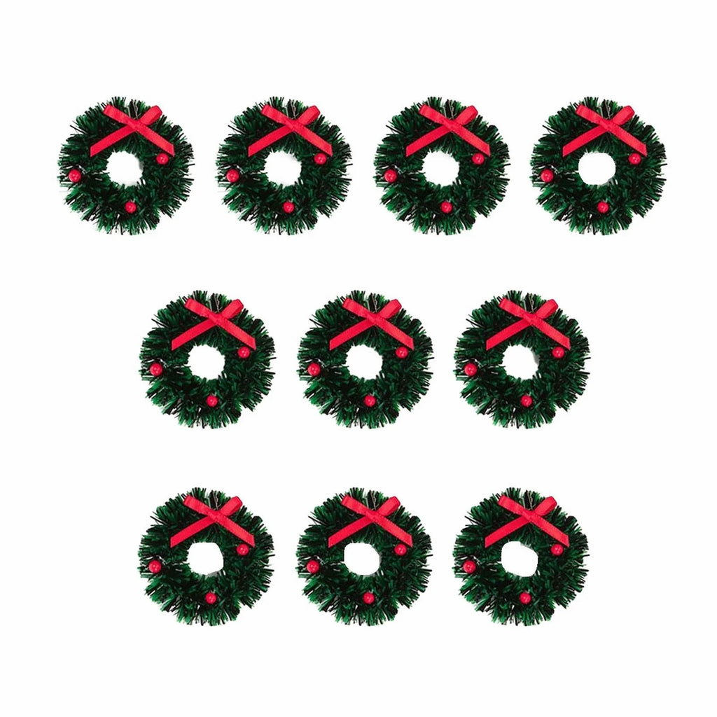 10pcs Mini Wreaths Green Dollhouse Decorations E899445