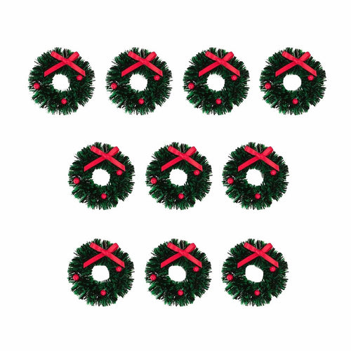 10pcs Mini Wreaths Green Dollhouse Decorations E899445