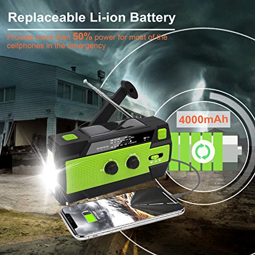 Emergency Solar Hand Crank Weather Radio with Flashlight Green A9553
